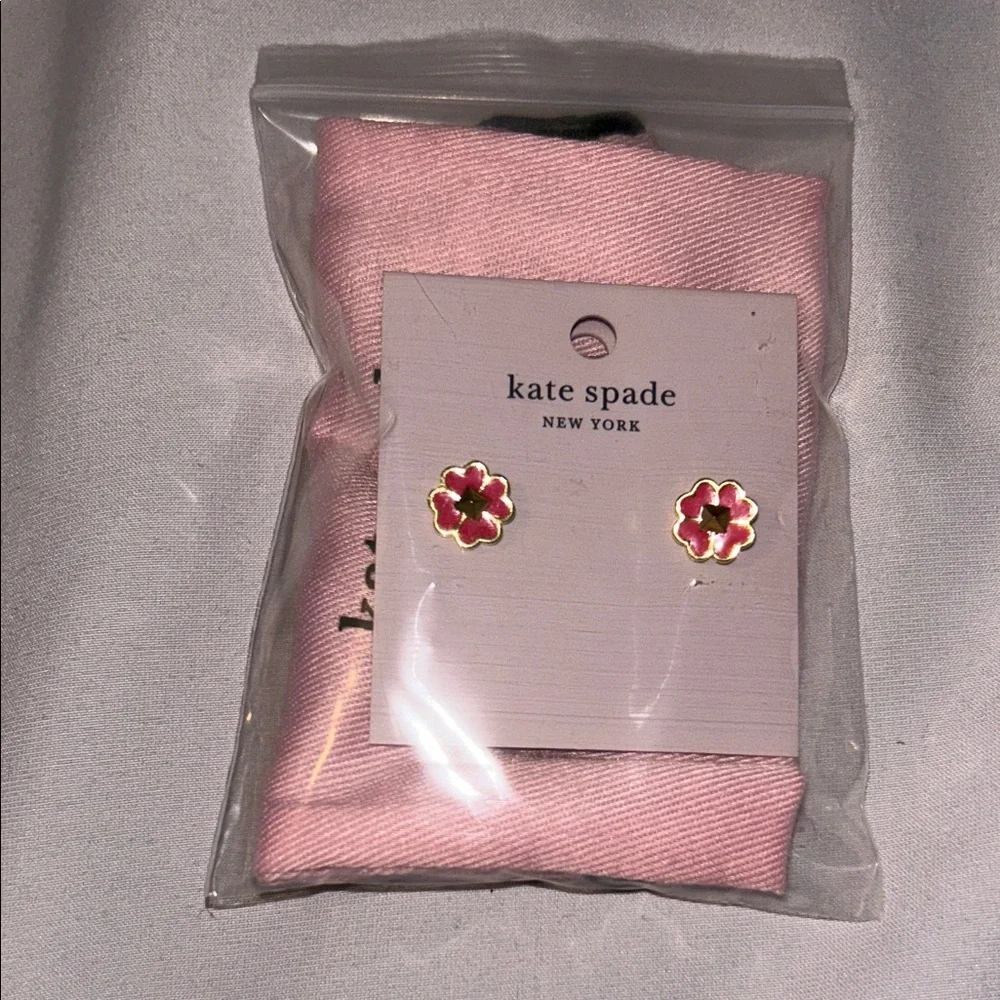 Kate Spade Pink Pepe Flower Spades And Studs Enamel Earrings